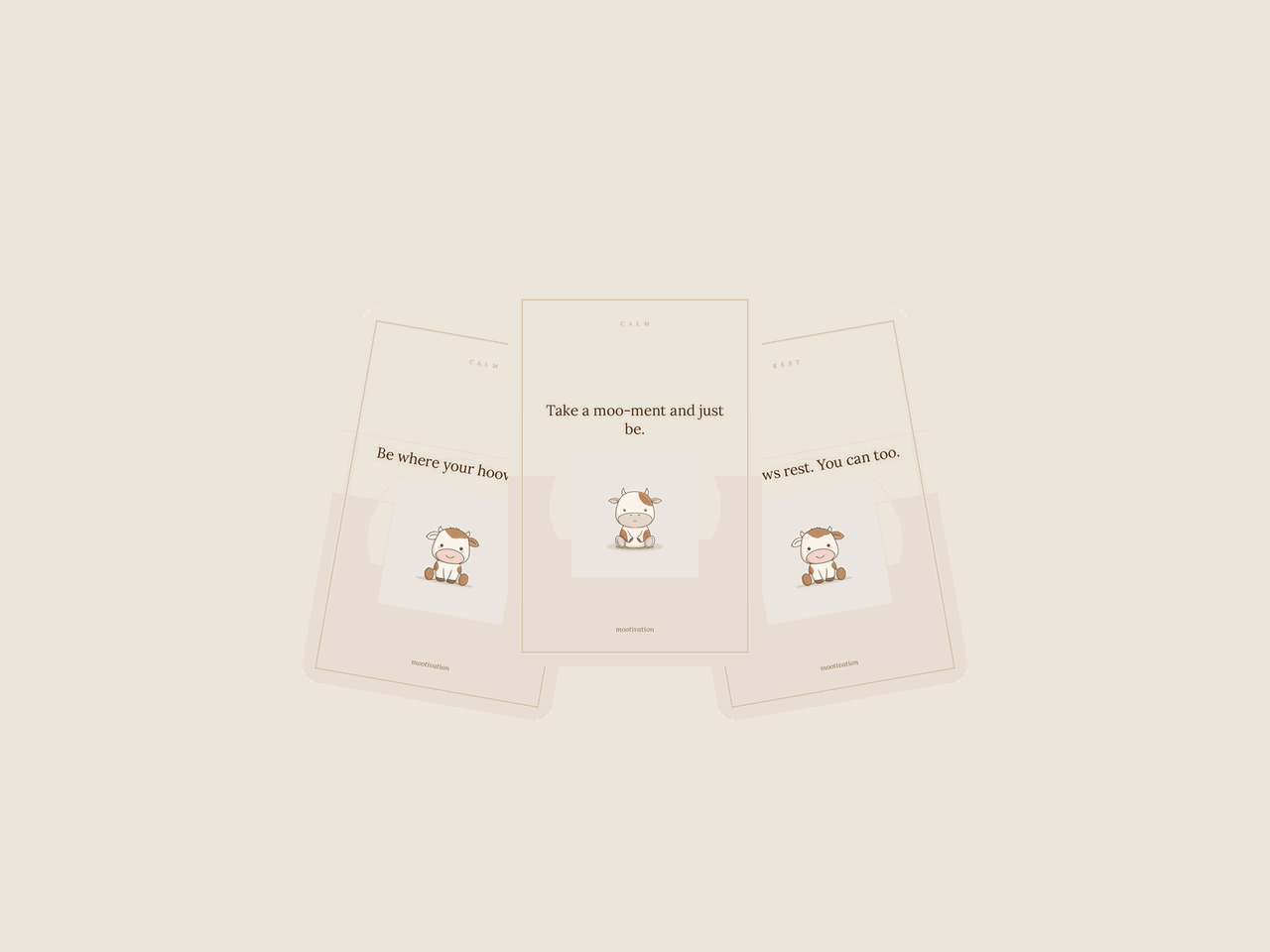 Three Mootivation cards fanned out like a deck
